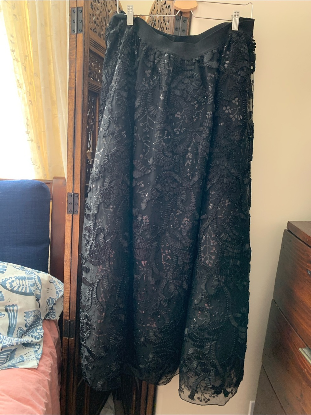 Michel Studio Black Embellished Lace Maxi Skirt